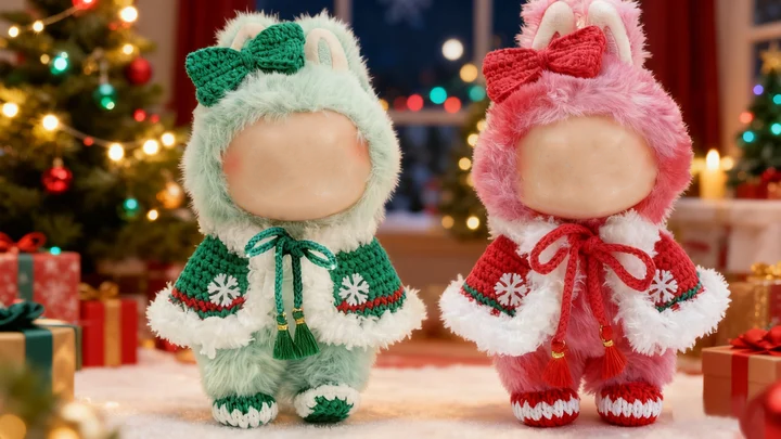 Yes.sister Handmade Crochet Labubu Doll Clothes - Merry Snowflake Series